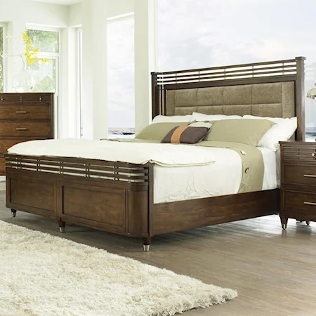 Queen Panel Wood Bed w/ Upholstered Headboard